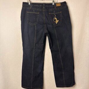 Baby Phat Jeans Women’s 20 Blue Dark Wash wide leg Embroidered cat Y2K Denim‎